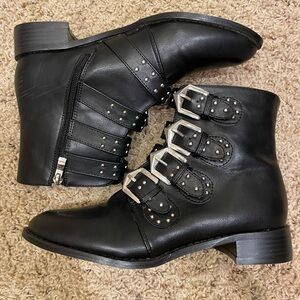 Olivia + Kate black heeled buckle boots